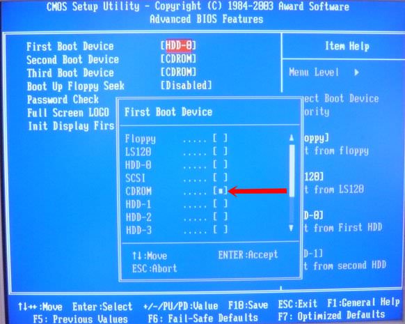 BIOS: Завантаження з диска