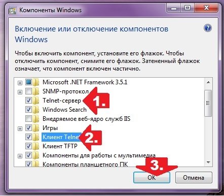Покрокова налагодження Telnet на компютері з ОС Windows 7