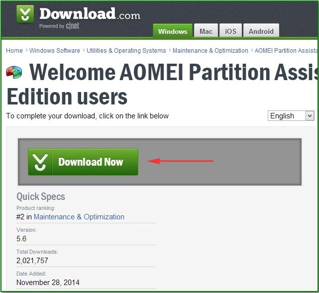 Як збільшити диск (C:) за рахунок диск (D:) без втрати даних безкоштовною програмою AOMEI Partition Assistant Standard Edition