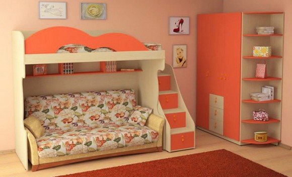 Ліжко горище з диваном для дітей