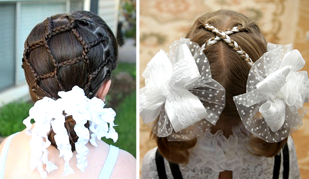 Зачіски для дівчаток на 1 вересня   з бантами, стрічками. Фото + Відео