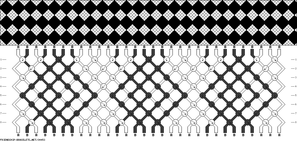 Схеми чорно білих фенечок косим плетінням