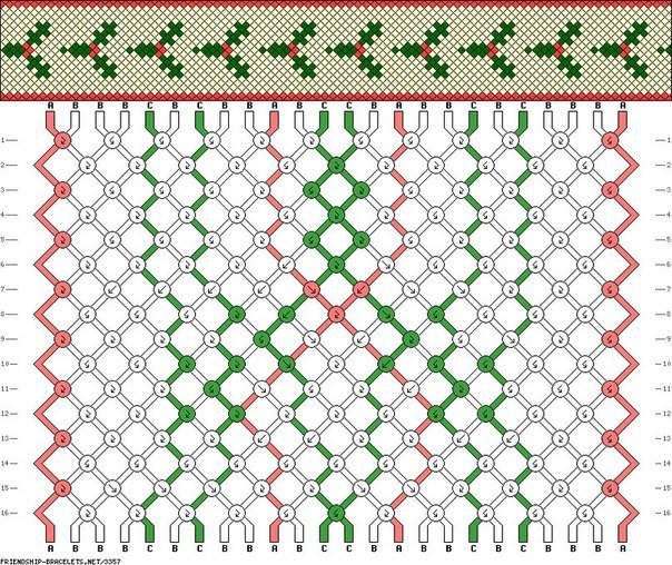 Схеми фенечок на новорічну тематику косим плетінням