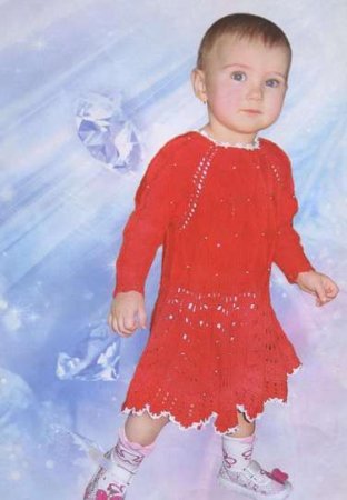 Червоне плаття для дівчинки (на 1,5 року). Вязання для дітей.