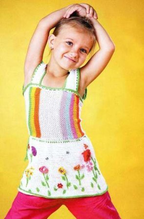 Туніка з кольоровими смужками на 3 4 роки. Вязання для дітей.