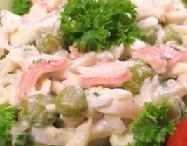Салат кальмари, свіжий огірок, горошок