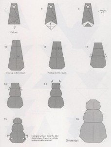 Сніговик орігамі – схема з паперу