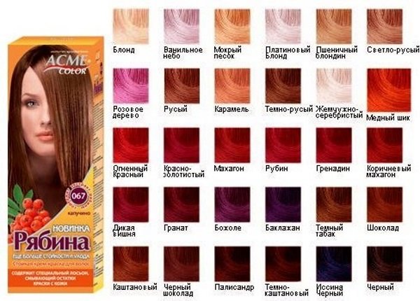 Фарба для волосся   Горобина: палітра