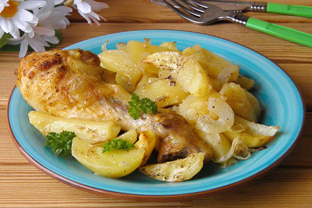 Курячі ніжки запечені з картоплею в духовці, фото рецепт