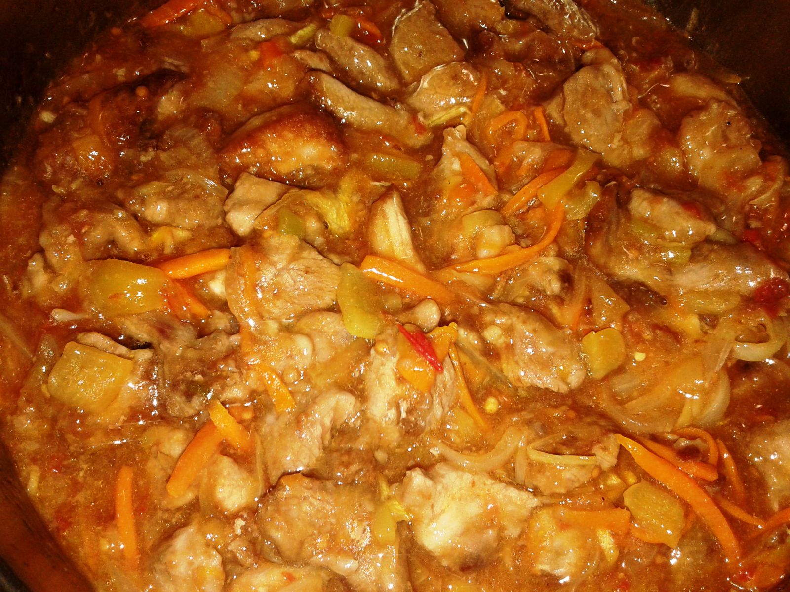 Мясо в кисло солодкому соусі з овочами, фото рецепт