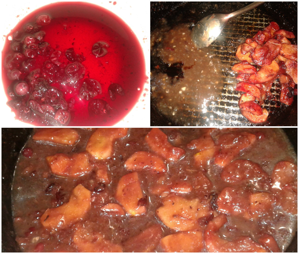 Карамелизированная куряча печінка з яблуками у ягідному соусі, фото рецепт