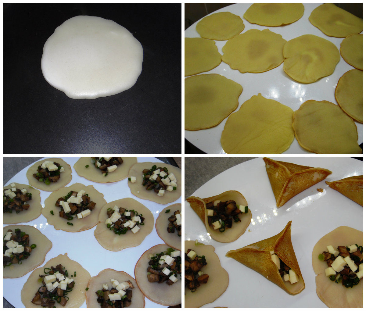 Млинці з грибами, зеленою цибулею і сиром, фото рецепт