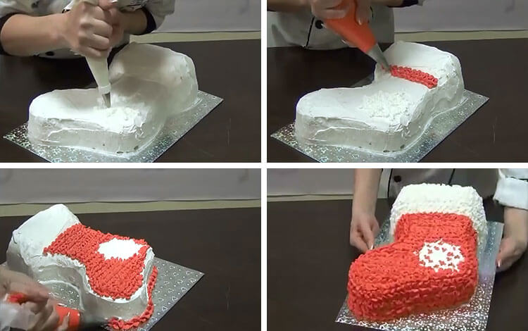 Простий Новорічний торт «Чобіт» прикрашений кремом