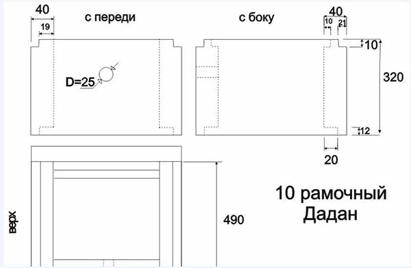 Вулик Дадан 8, 10, 12, 14 ти рамковий: розміри, креслення, пристрій, зі знімним дном, рамки для вуликів Дадан.