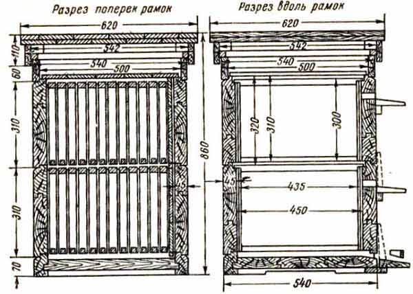 Вулик Дадан 8, 10, 12, 14 ти рамковий: розміри, креслення, пристрій, зі знімним дном, рамки для вуликів Дадан.