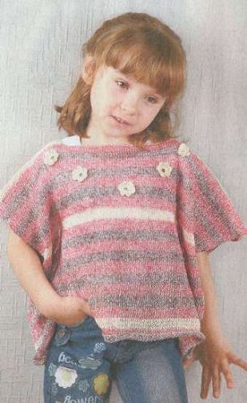 Пончо в смужку для дівчинки (4 5 років). Вязання для дітей.
