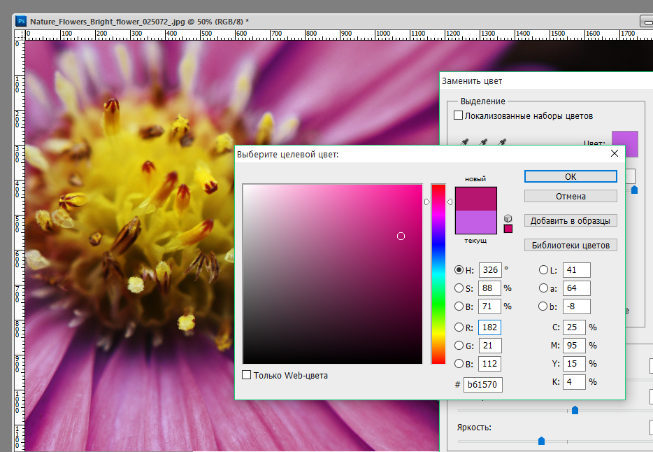 Поменять цвет цветов на фото. Подобрать цвет в фотошопе. Выделение цветов в фотошопе. Replace Color в фотошопе.
