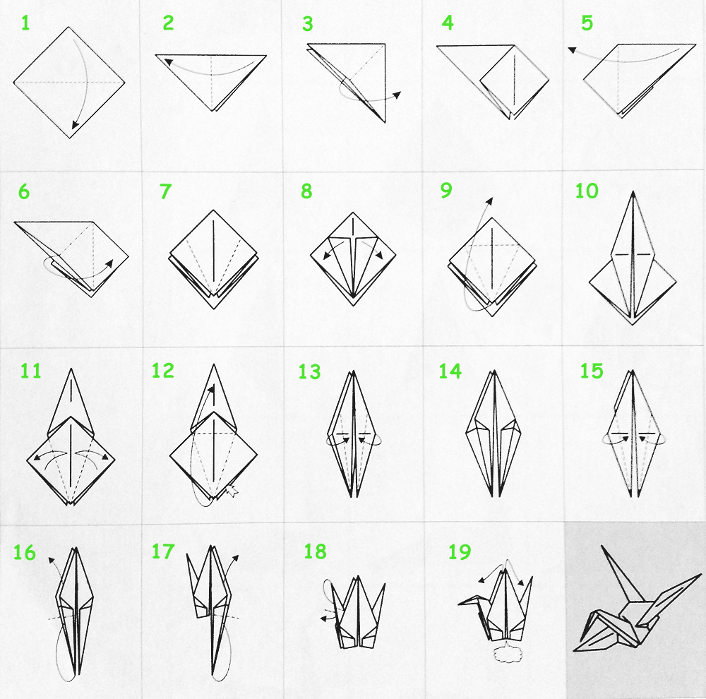 Як зробити орігамі журавлика. Схема для початківців