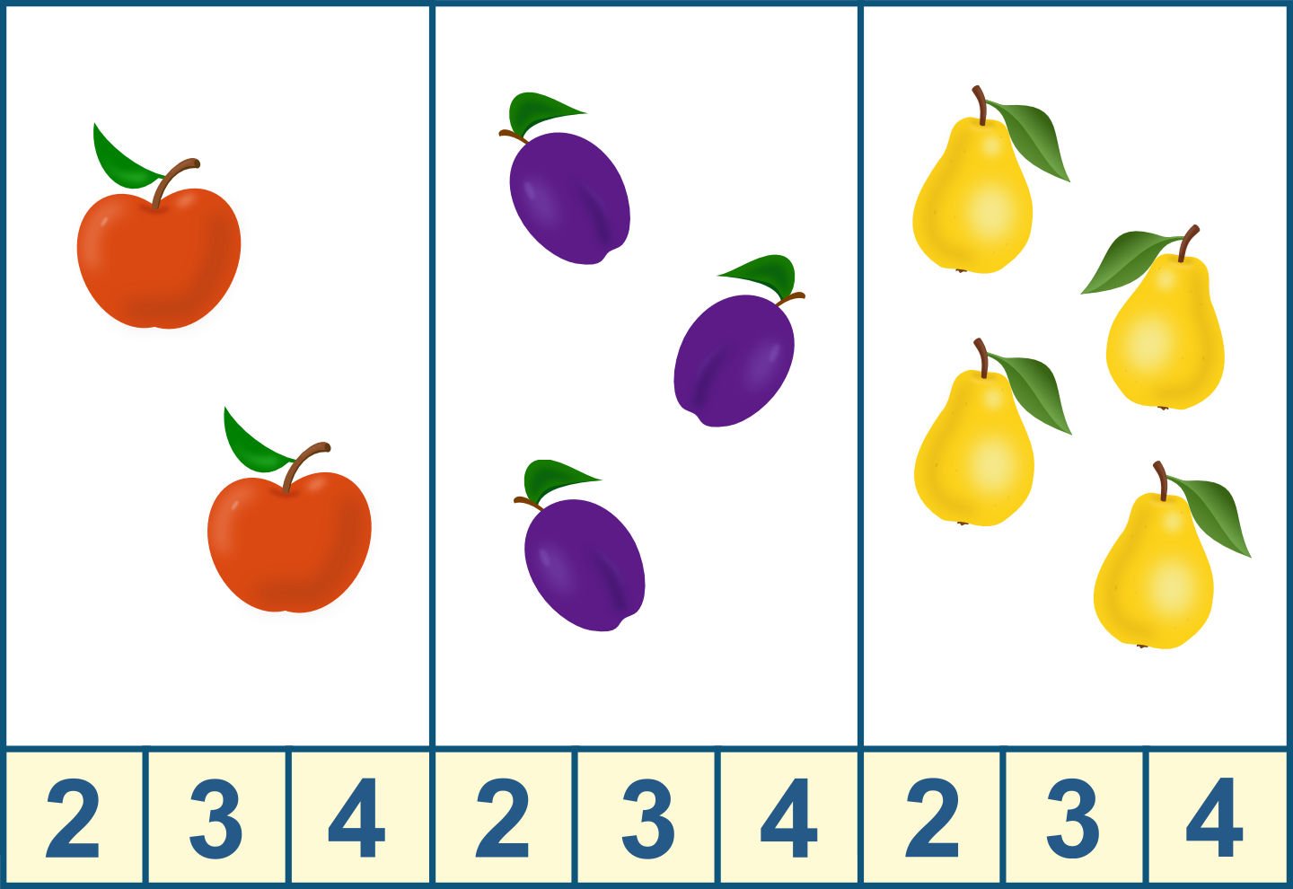 Подбери нужное число. Карточки для счета для дошкольников. Математические карточки с цифрами и предметами. Количество и счет для дошкольников. Карточки с фруктами и цифрами.
